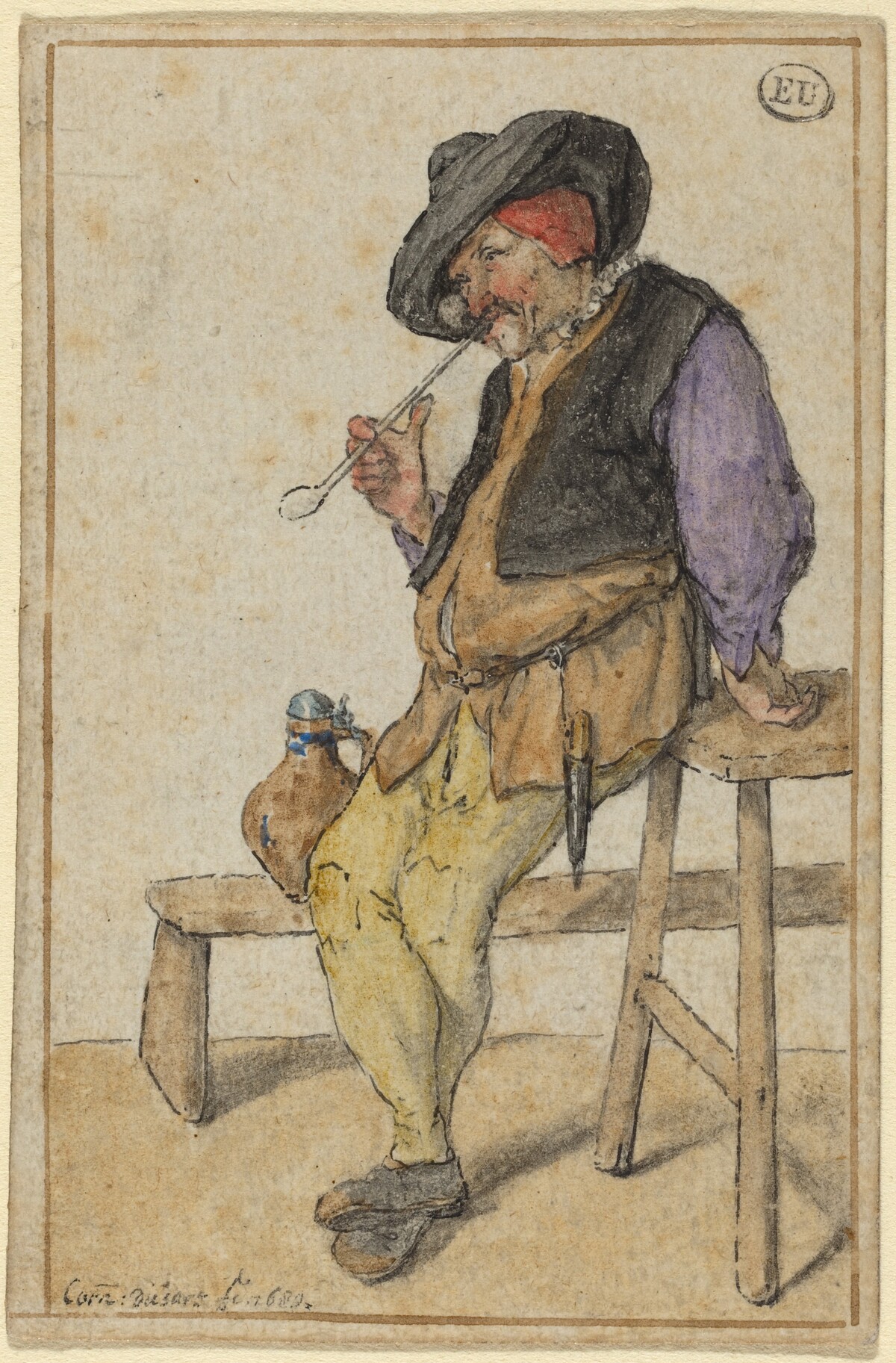 Peasant Smoking by Cornelis Dusart