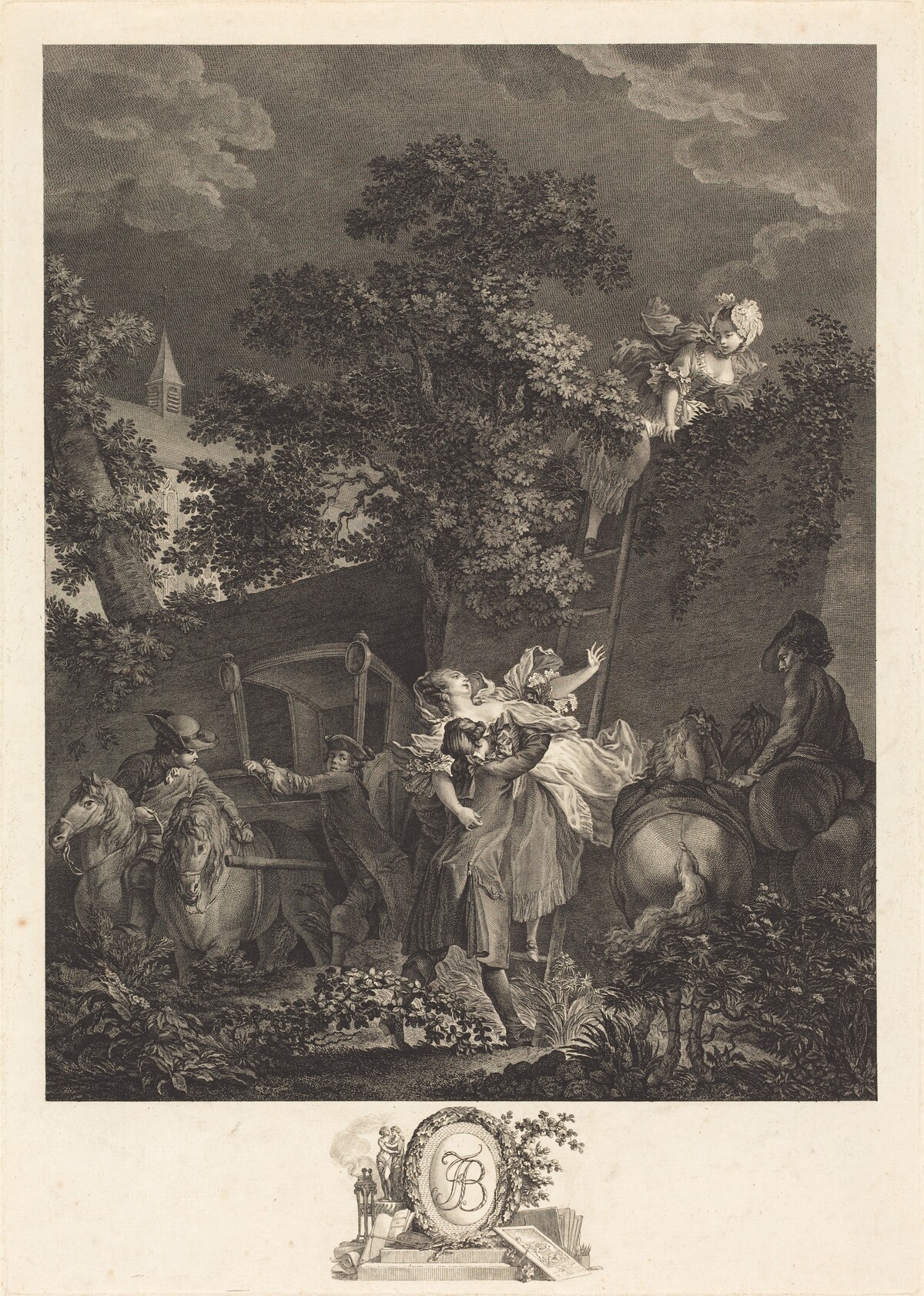 L'enlevement nocturne by Nicolas Ponce after Pierre-Antoine Baudouin
