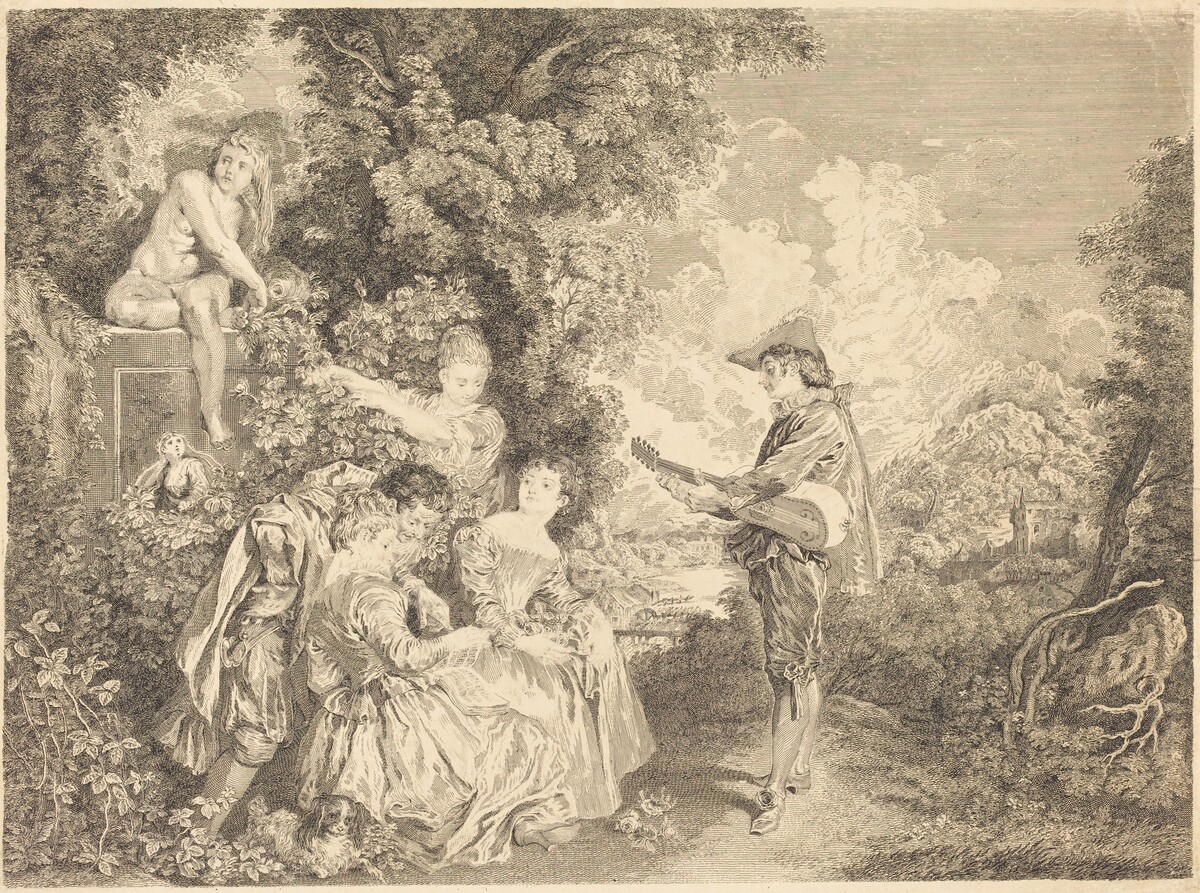 Lecon d'amour by Charles Dupuis after Antoine Watteau