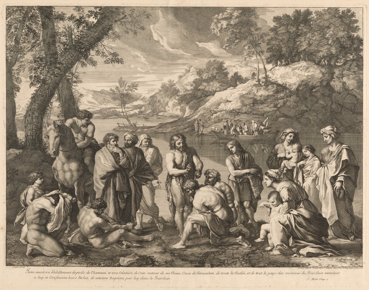 Saint John the Baptist in the River Jordan by Benoît Audran I, after Nicolas Poussin