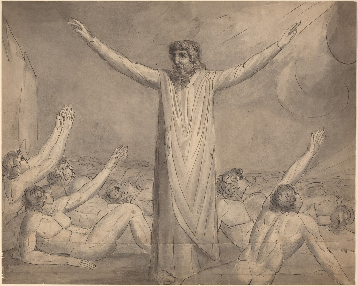 Moses Staying the Plague (?) [recto] by William Blake