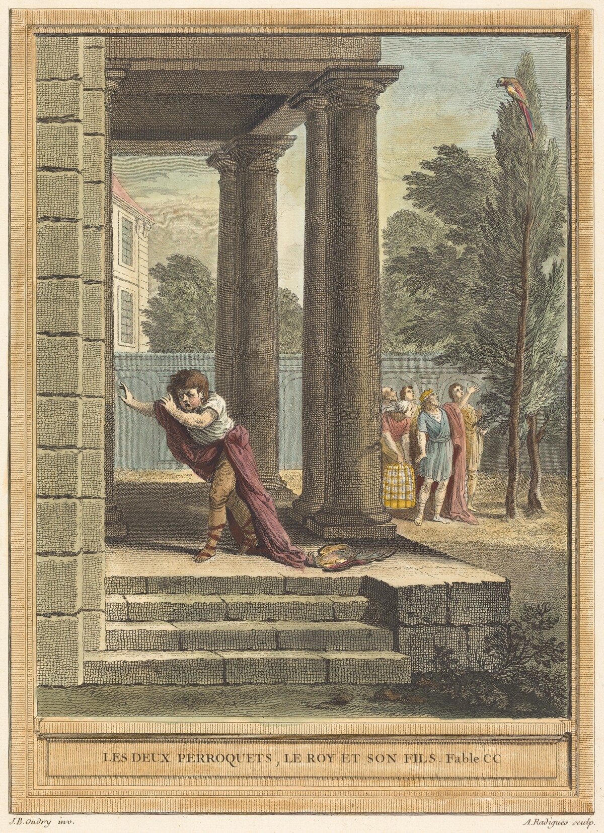 Les deux perroquets, le roi et son fils (Two Parrots, the King, and His Son) by Antoine Radigues after Jean-Baptiste Oudry