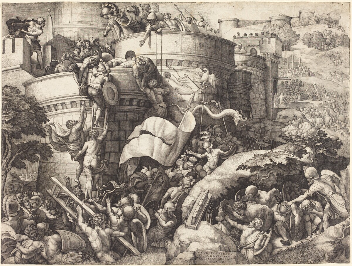 The Taking of Cartagena by Georg Pencz after Giulio Romano