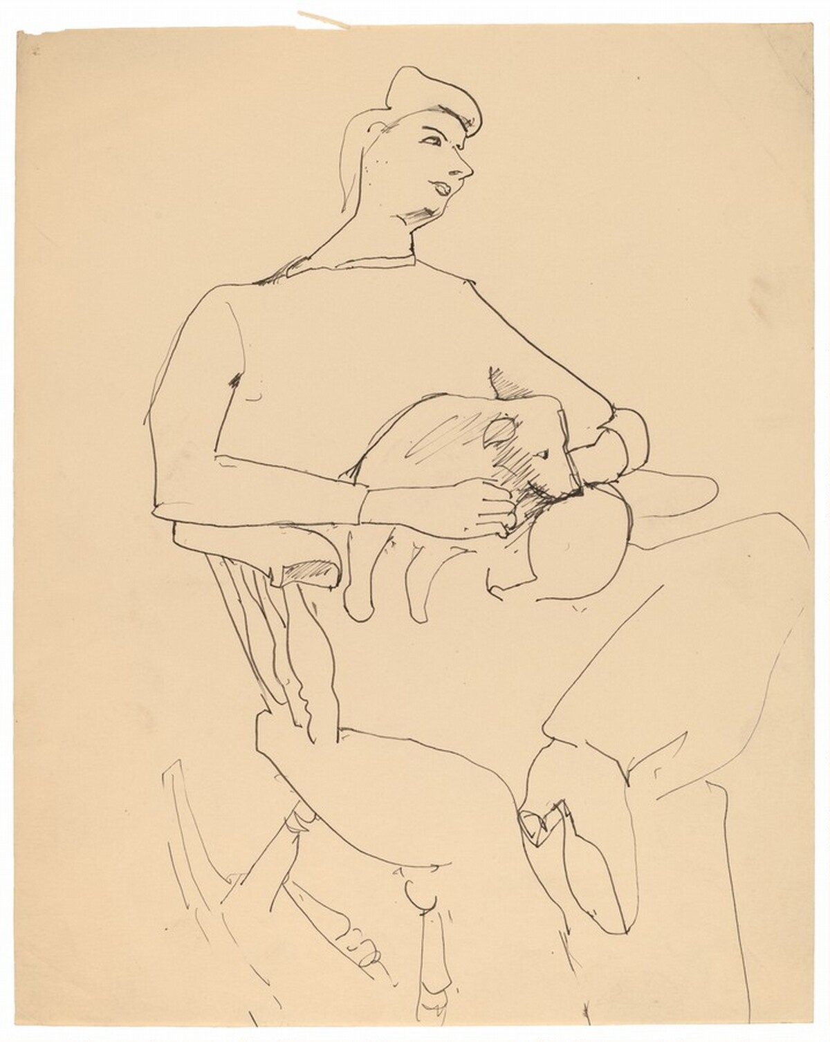 Woman Seated on Rocking Chair with Puppy in Lap by Mark Rothko