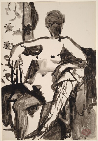 Untitled [seated nude woman in black stockings]