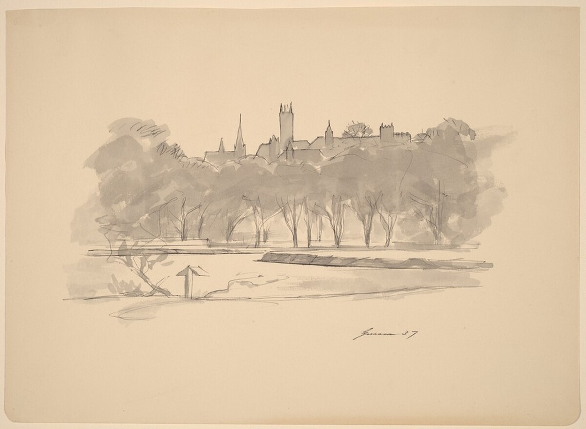River, Trees, and Church by Donald Carlisle Greason