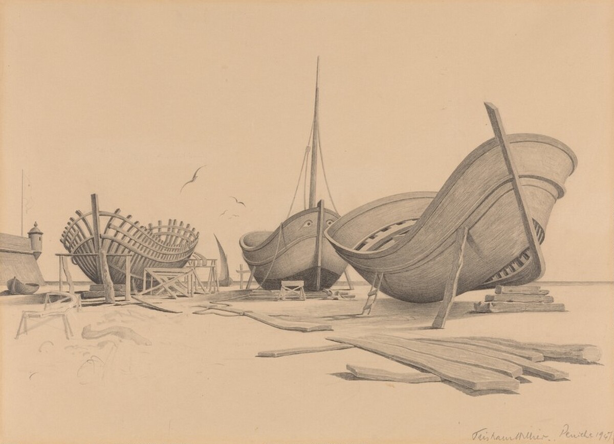 Shipbuilding at Peniche by Tristram Hillier
