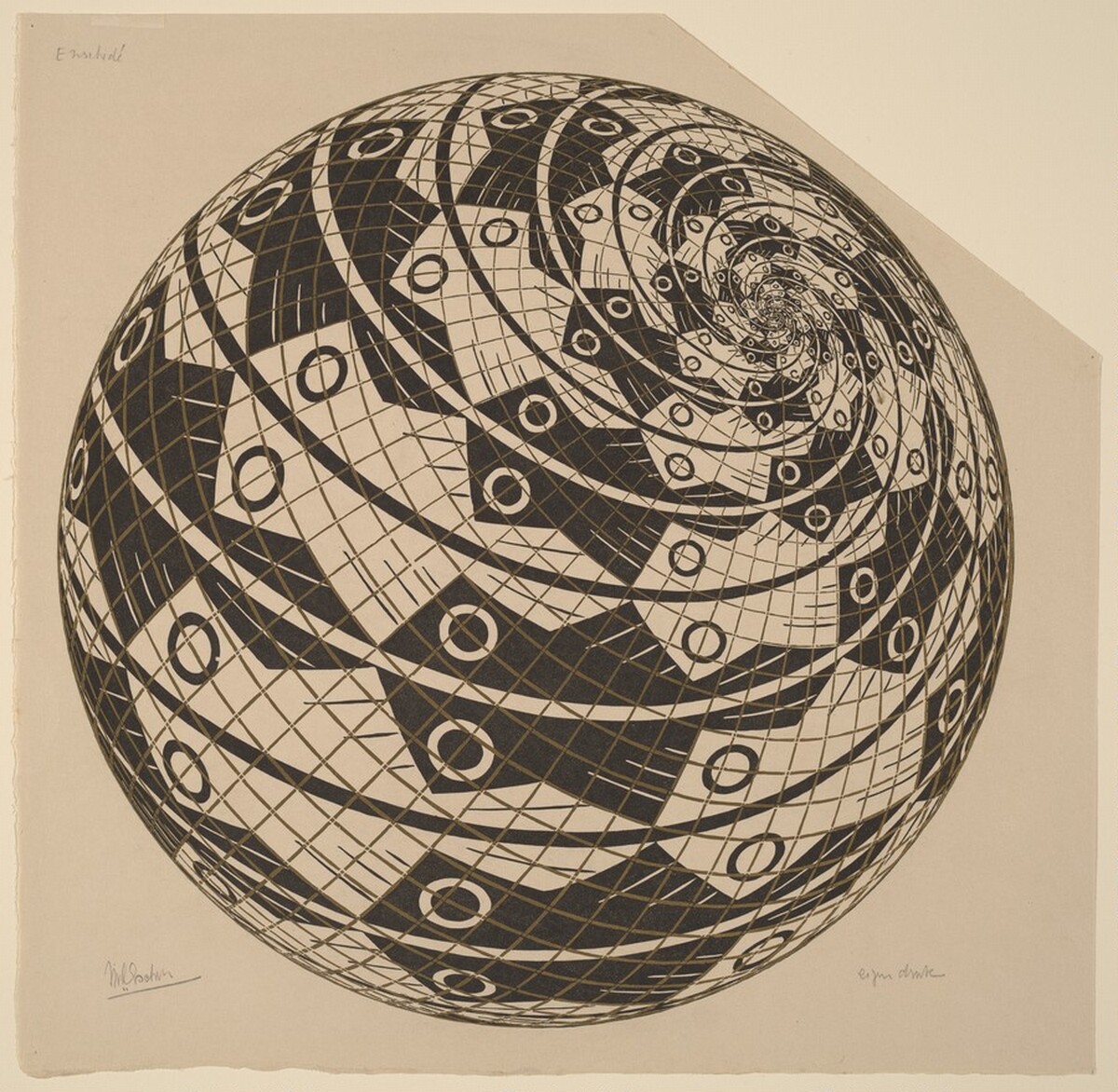 Sphere Surface with Fish by M.C. Escher