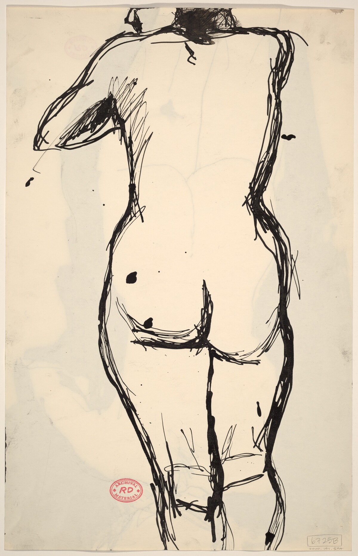 Untitled [back view of standing nude with her left arm raised] [verso] by Richard Diebenkorn
