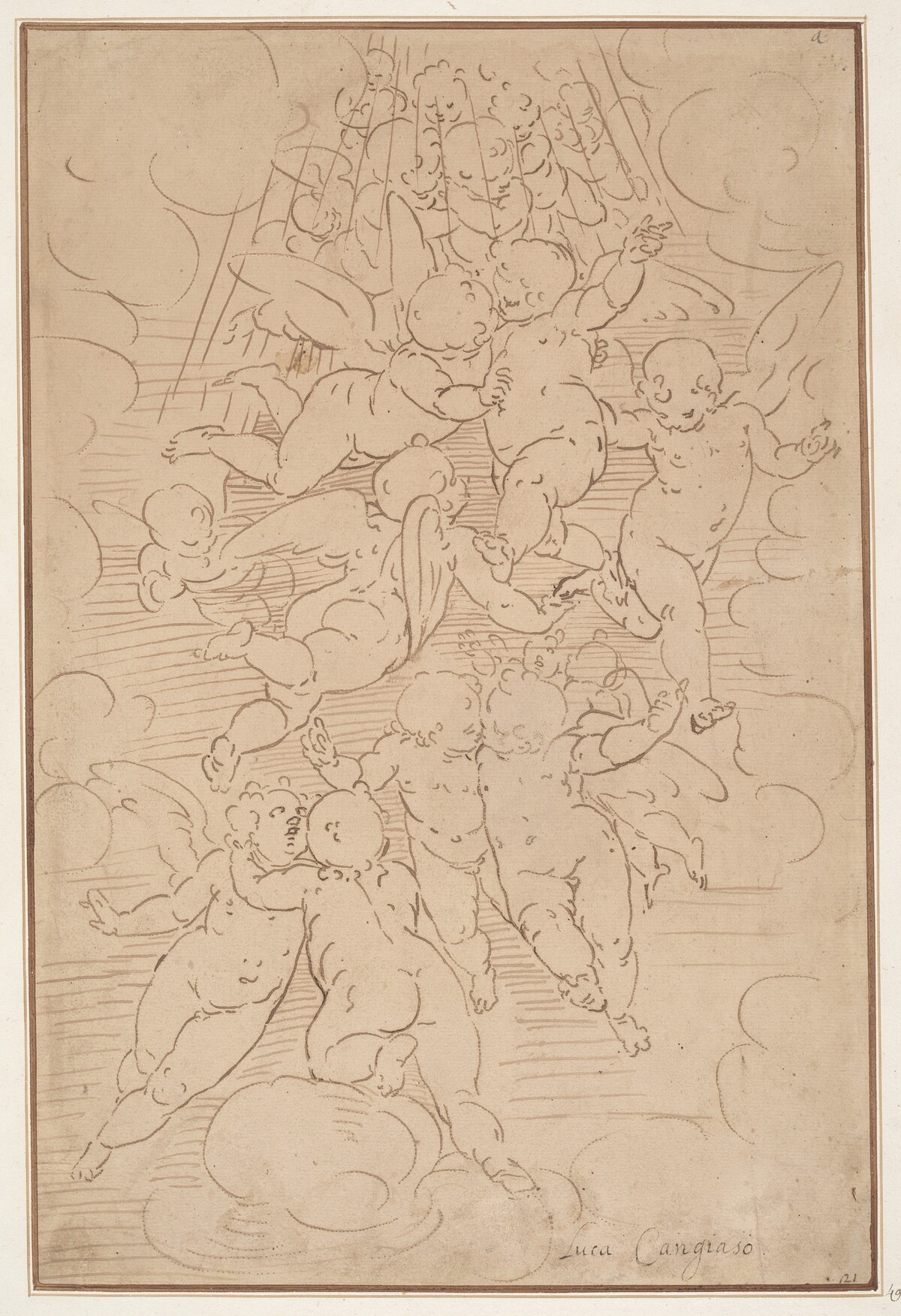 A Group of Angels in Glory by Italian 17th Century, after Luca Cambiaso