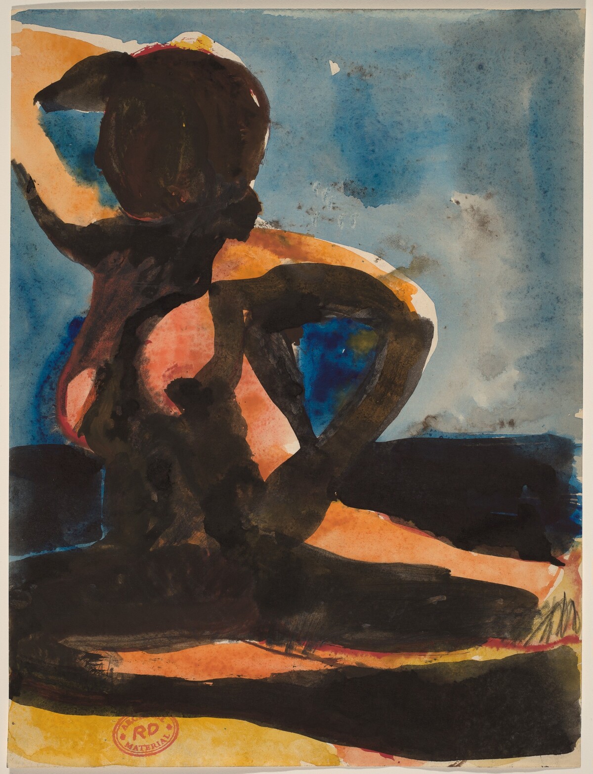 Untitled [female nude seated on the floor with left arm raised] by Richard Diebenkorn