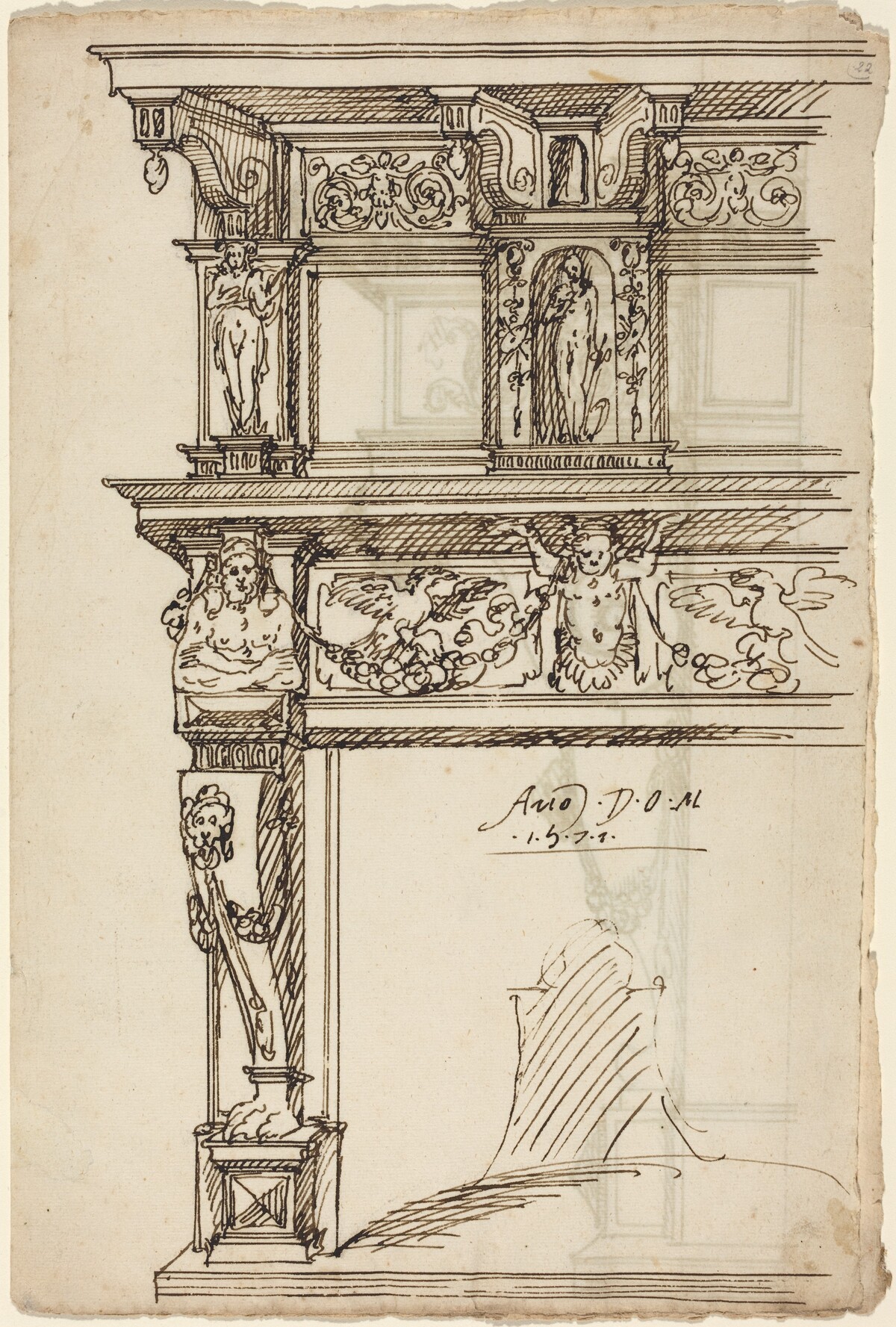 Palatial Mantelpiece with Mercury and Hope [recto] by German or Austrian 16th Century