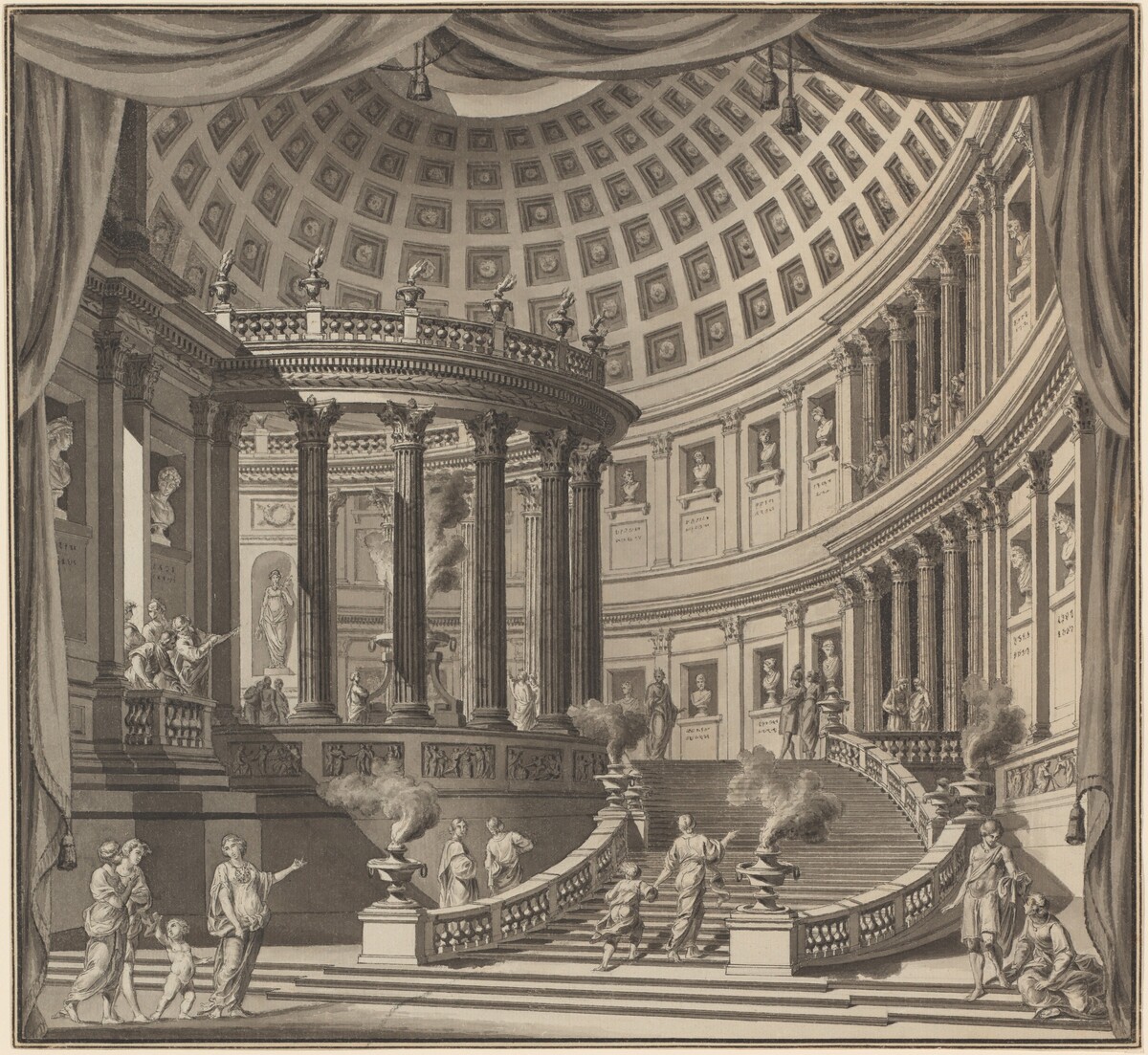 Design for a Stage Curtain: The Interior of an Elaborate Temple Dedicated to Illustrious Men by Ennemond Alexandre Petitot