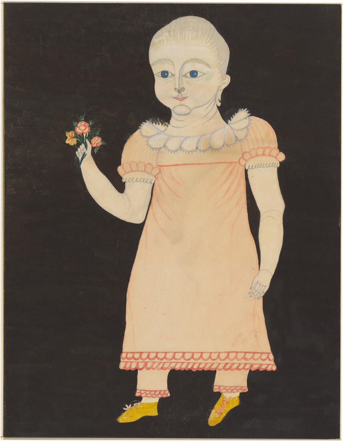 Baby in Pink Dress with Roses by American 19th Century