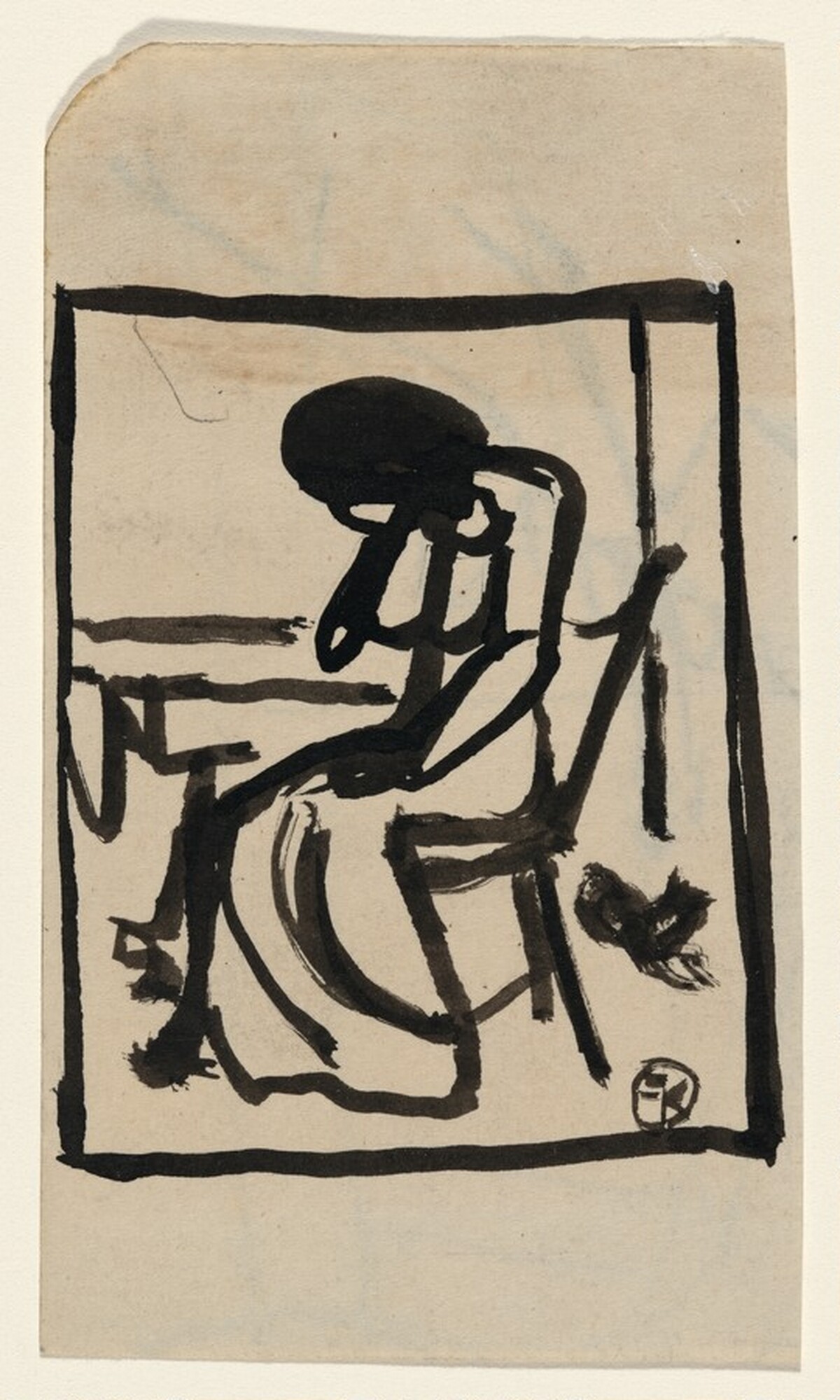 Woman Seated at a Table and Cat by Franz Kline
