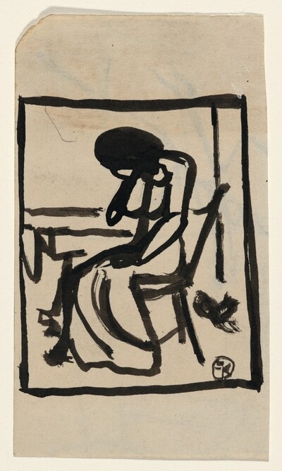 Woman Seated at a Table and Cat