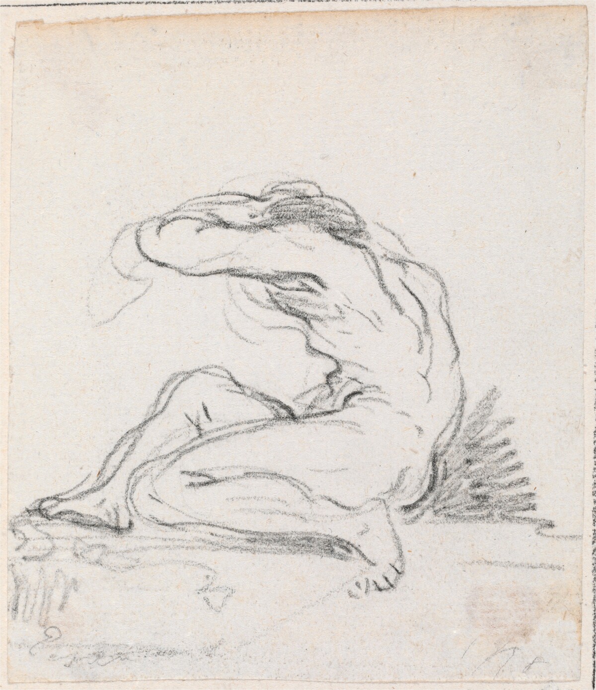 Seated Male Nude with Arm over Head, Seen from the Side by Hubert Robert