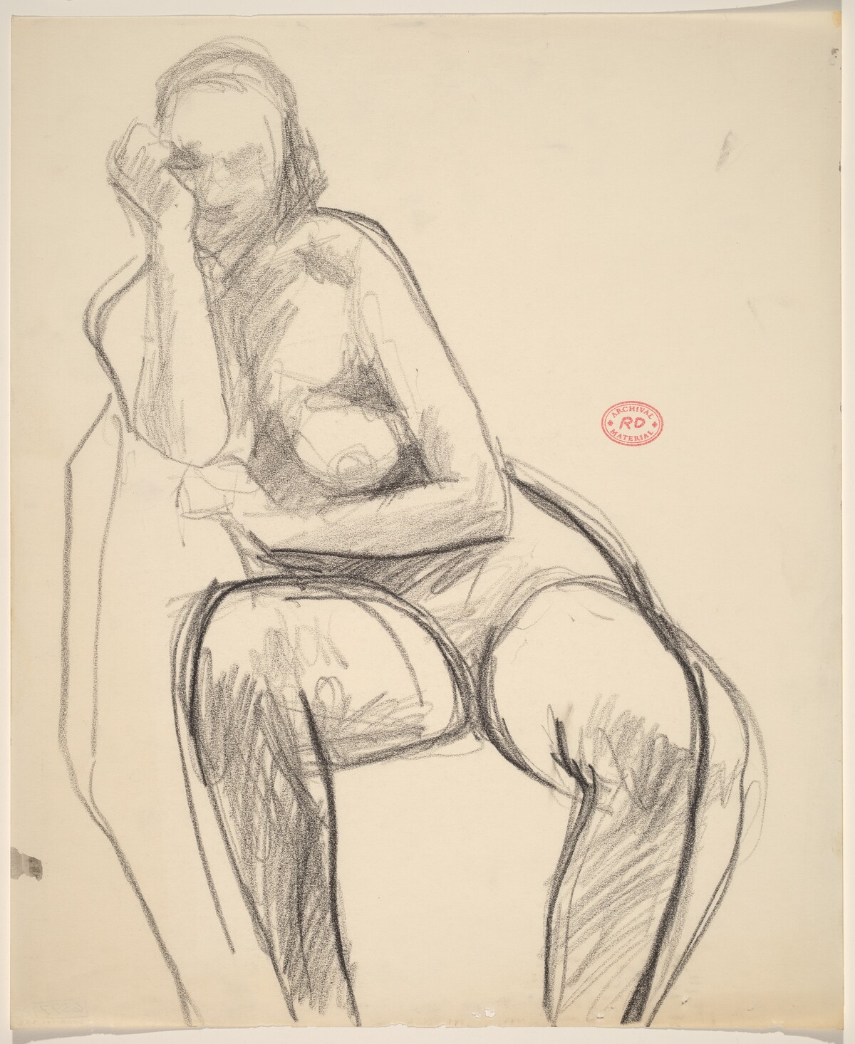 Untitled [seated nude leaning firmly on her right arm] by Richard Diebenkorn