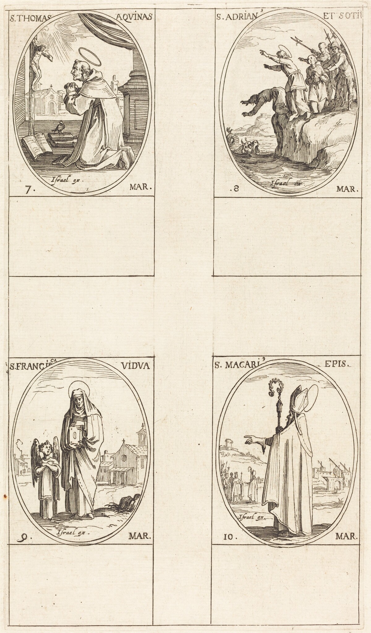 St. Thomas Aquin; St. Adrian and Companions; St. Frances; St. Macari by Jacques Callot