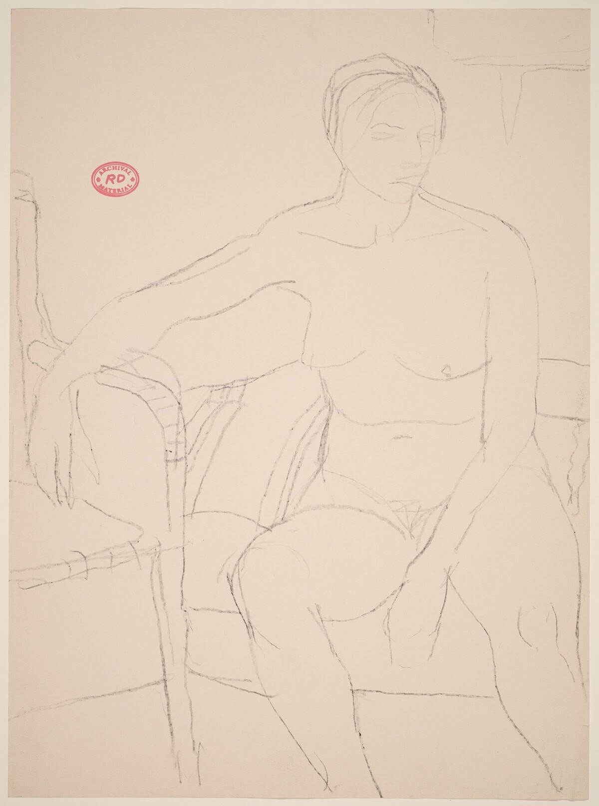 Untitled [seated nude resting her right arm on an adjacent chair] by Richard Diebenkorn