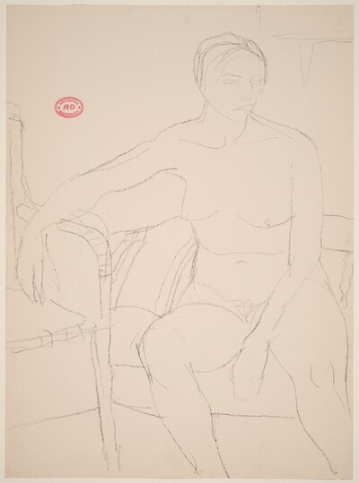 Untitled [seated nude resting her right arm on an adjacent chair]