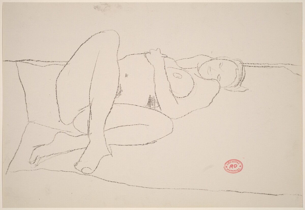 Untitled [female nude reclining on a spread blanket] by Richard Diebenkorn