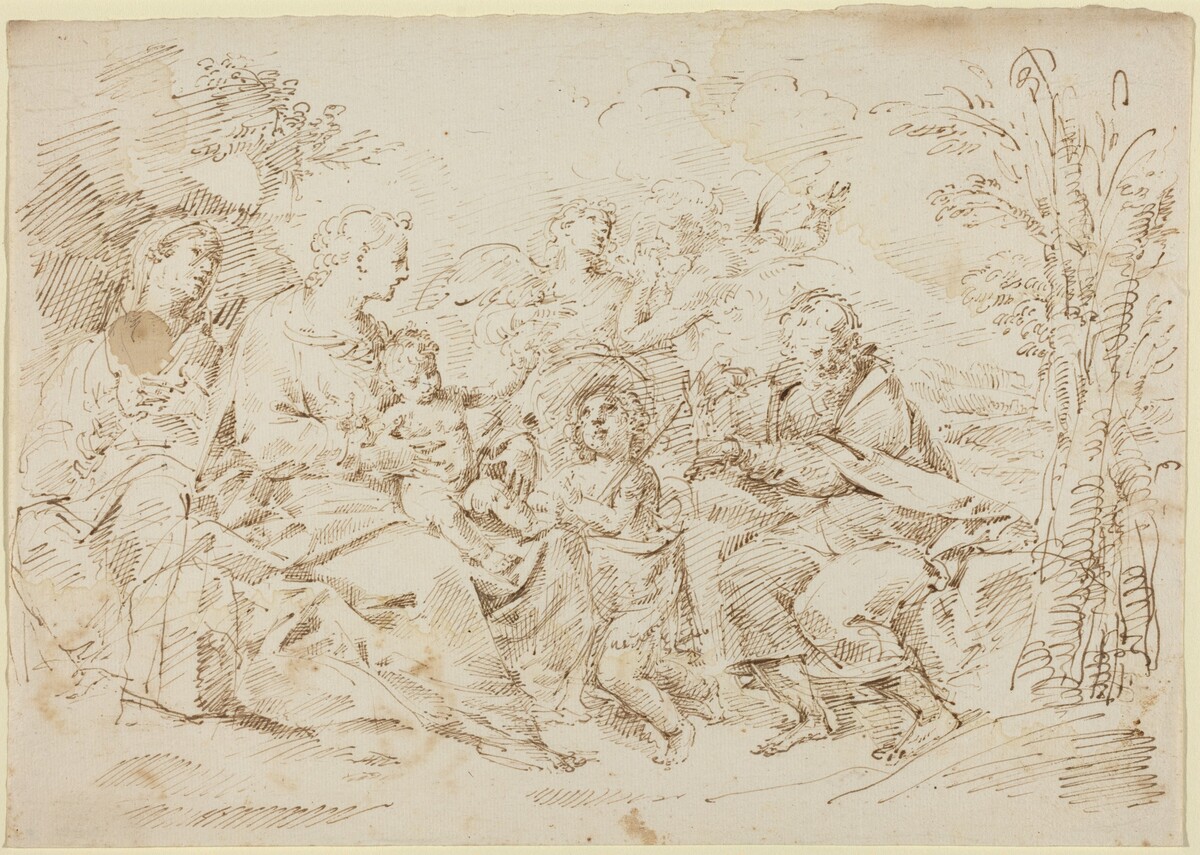 Holy Family with St. Elizabeth, St. John the Baptist, and Two Angels in a Landscape by Attributed to Donato Creti