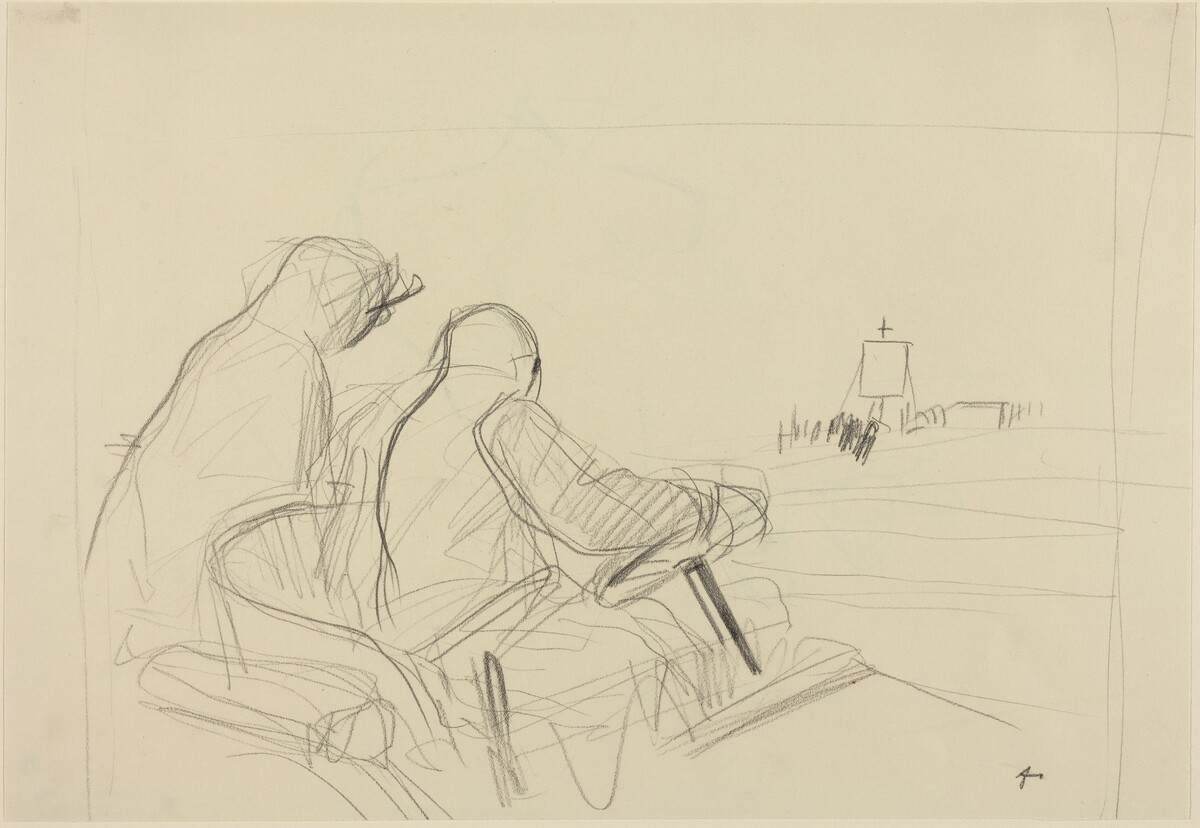 a) Chauffeur and Procession (recto); b) Two Sketches of Chauffeur and Passenger (verso) by Jean-Louis Forain