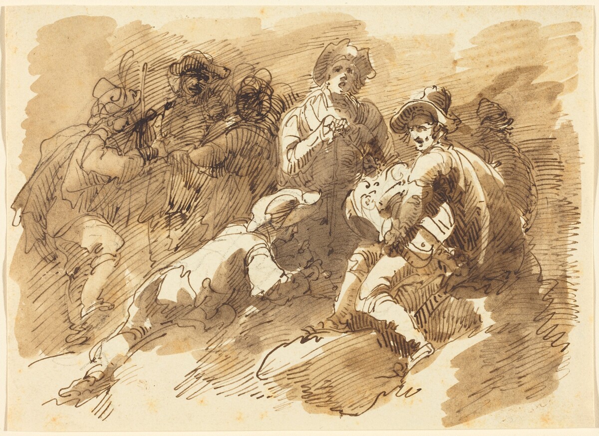 A Convivial Gathering with a Man Playing a Hurdy-Gurdy by Giuseppe Bernardino Bison