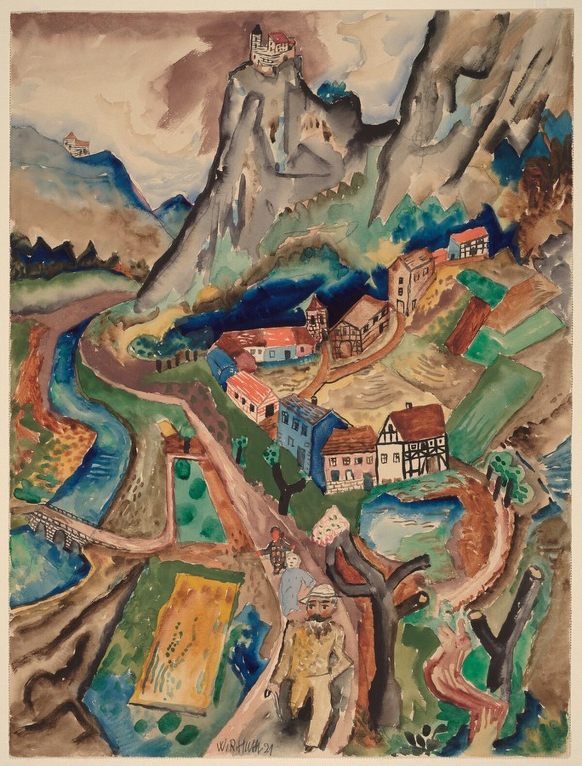 Mountain Landscape with a Village by Robert (Willy) Huth