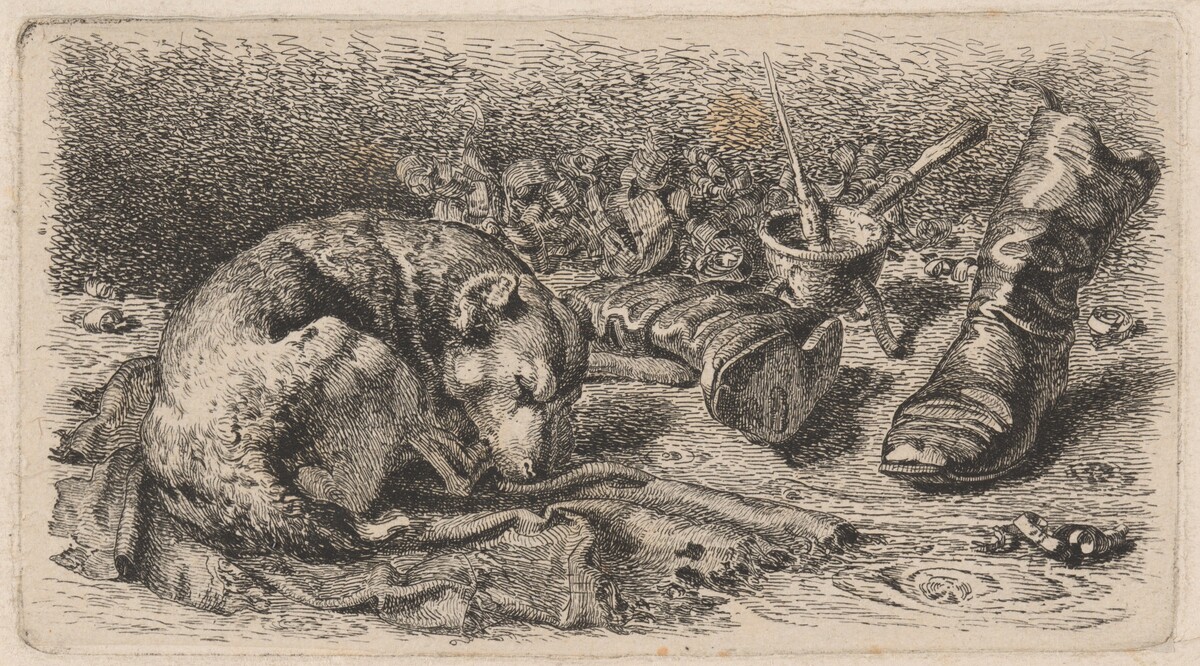 Dog Asleep Beside a Pair of Boots by Sixt Thon