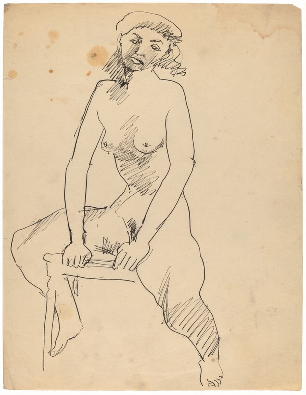Seated Female Nude, Legs Spread, Hands on Chair Seat by Mark Rothko