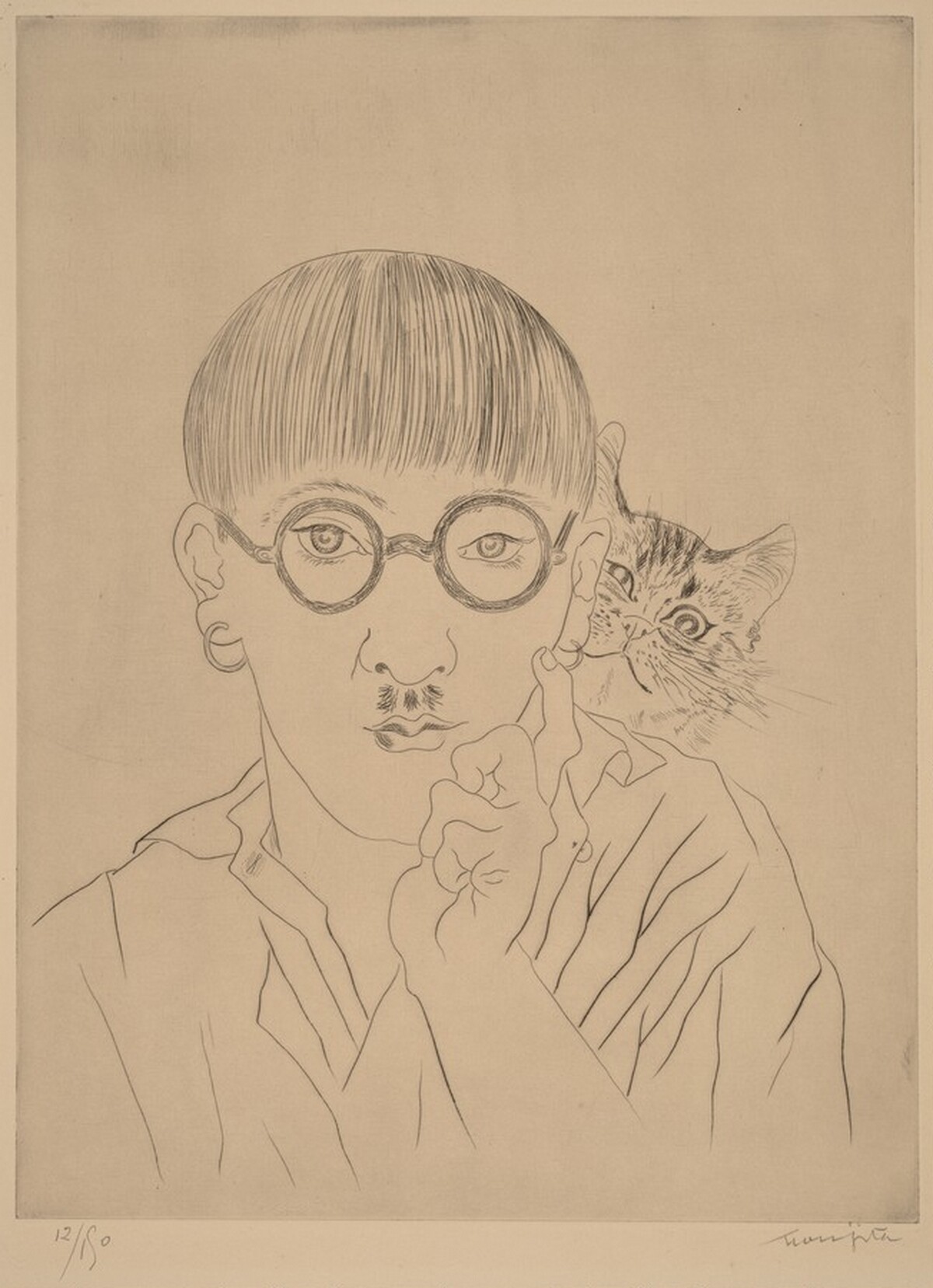 Self-Portrait with Cat on the Shoulder by Tsuguharu Foujita