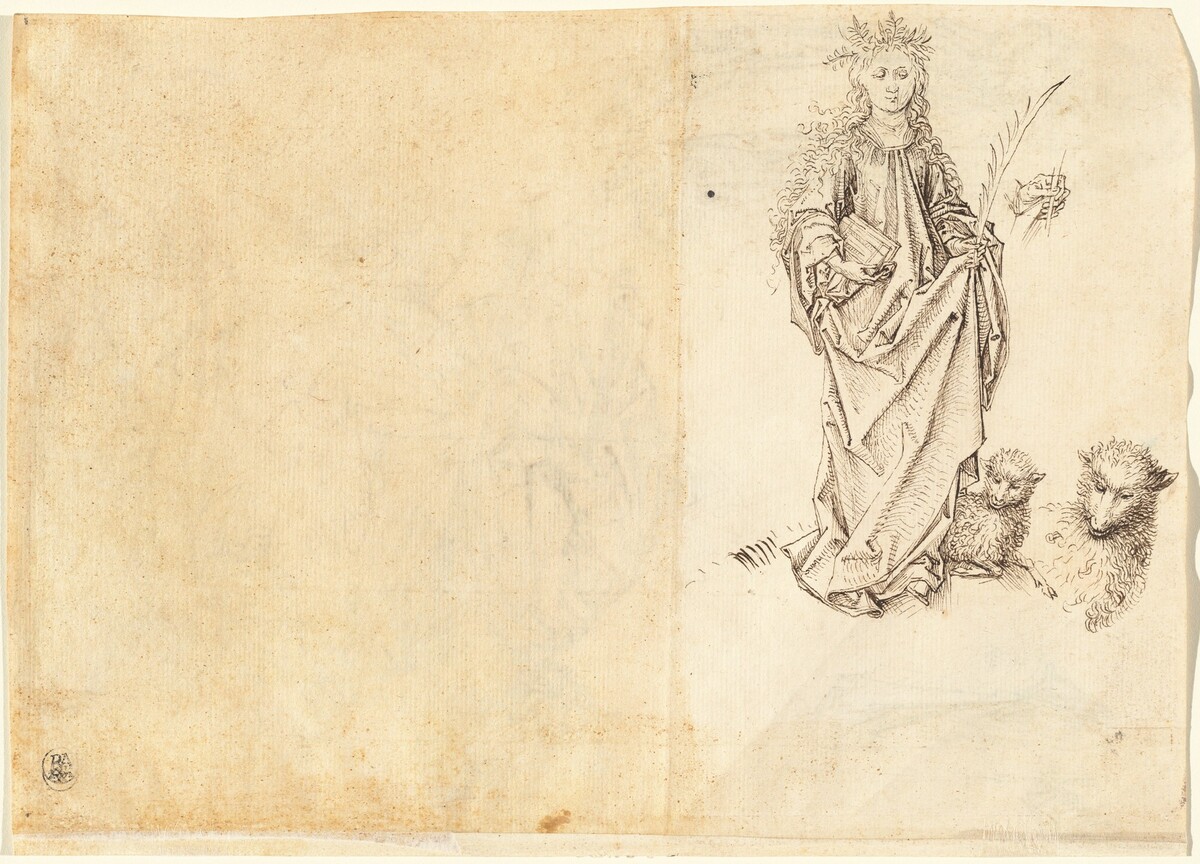 Saint Agnes (verso) by Master of the Drapery Studies after Martin Schongauer