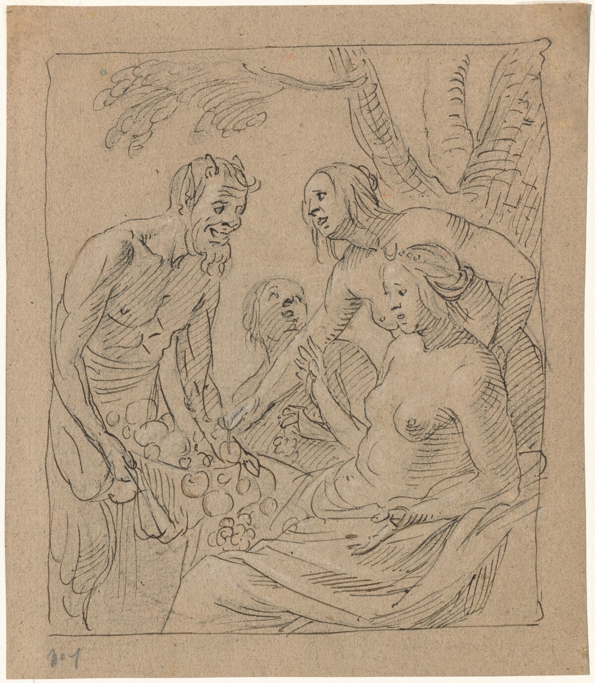 Diana and Two Nymphs Receiving Gifts from a Satyr (recto) by Gerrit van Honthorst