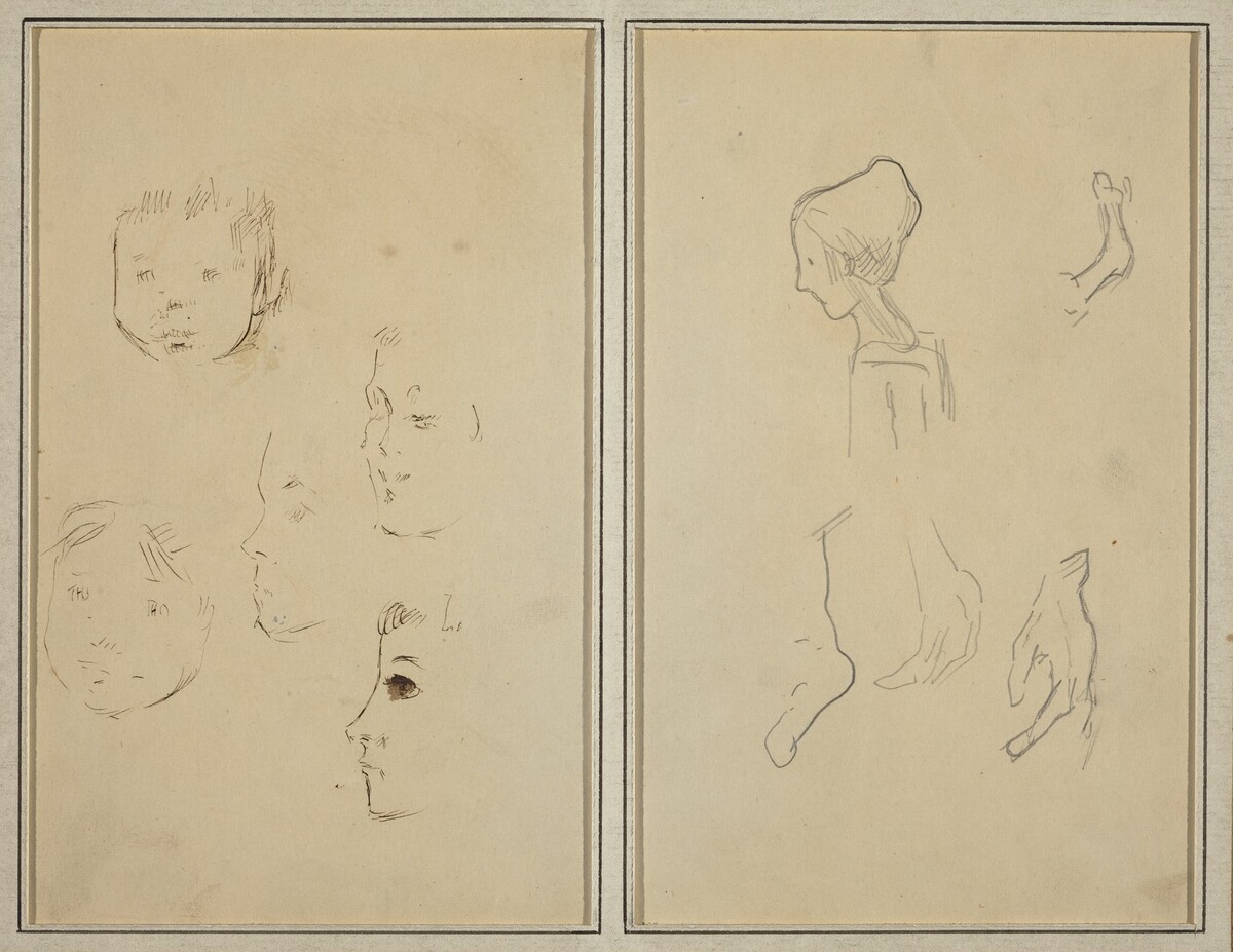 Five Studies of Heads; A Boy in Profile with Studies of Hands and Feet [verso] by Paul Gauguin