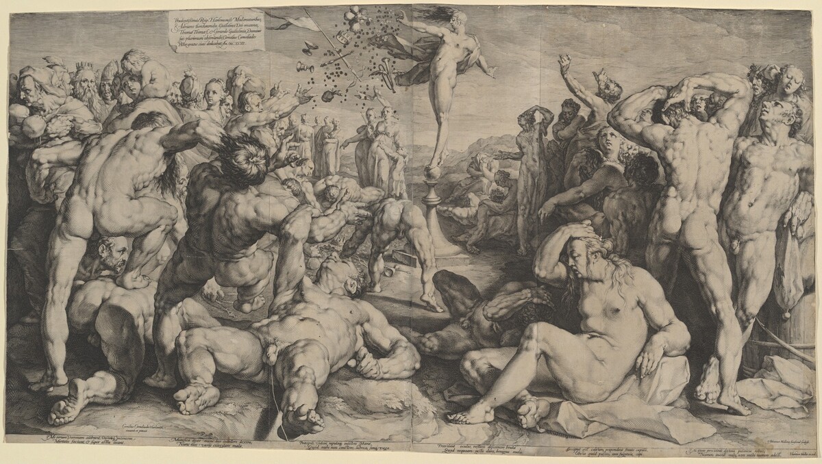 Fortune Distributing her Gifts by Jan Muller, after Cornelis Cornelisz van Haarlem