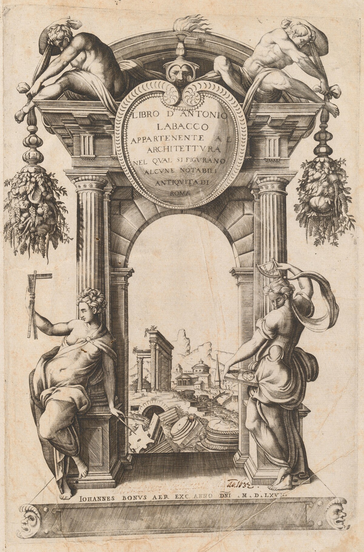 Libro Appartenente al Architettura [Title Page] by Italian 16th Century, after Antonio Labacco, published by Giovanni Boni