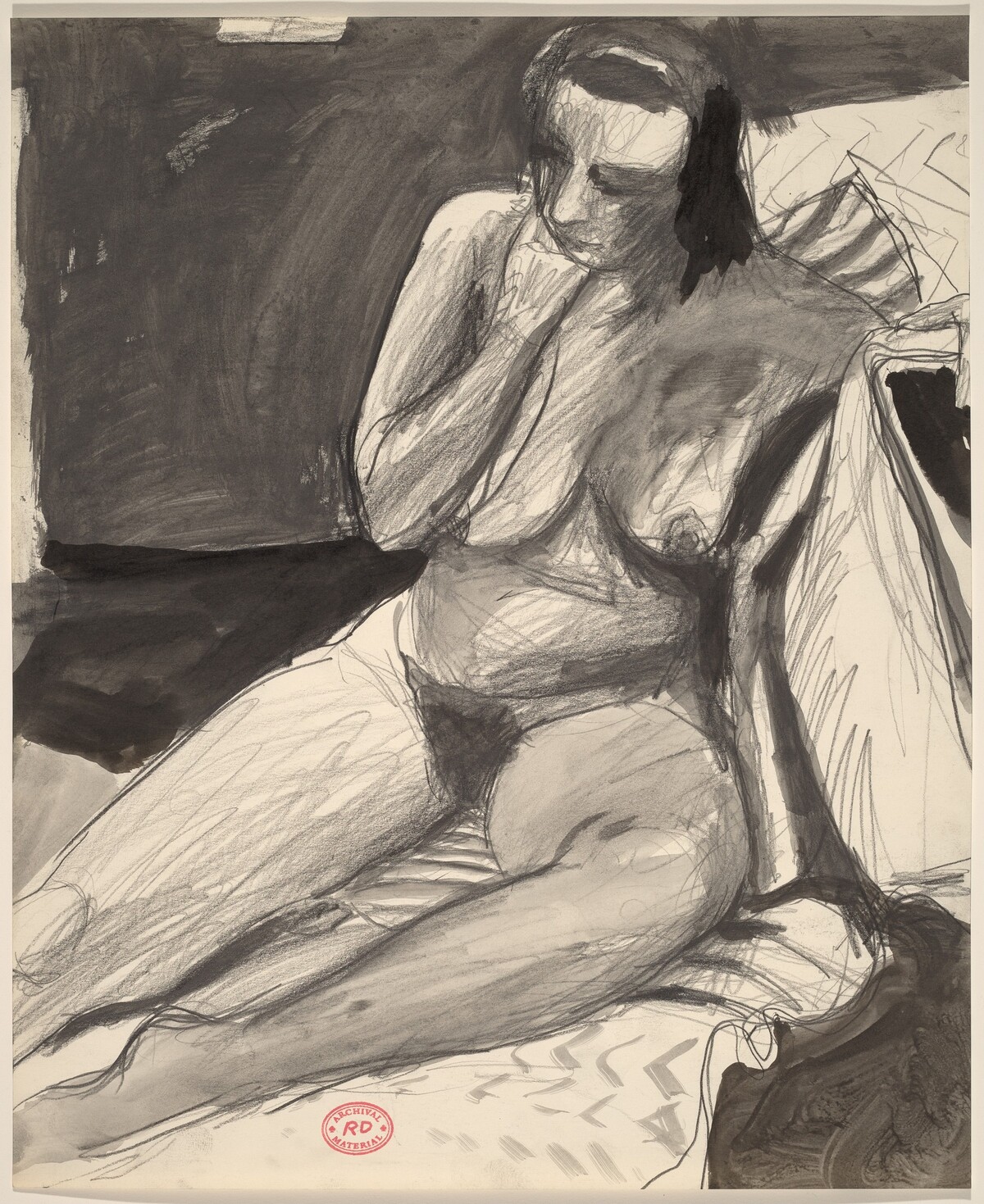 Untitled [female nude seated and leaning against a support] by Richard Diebenkorn
