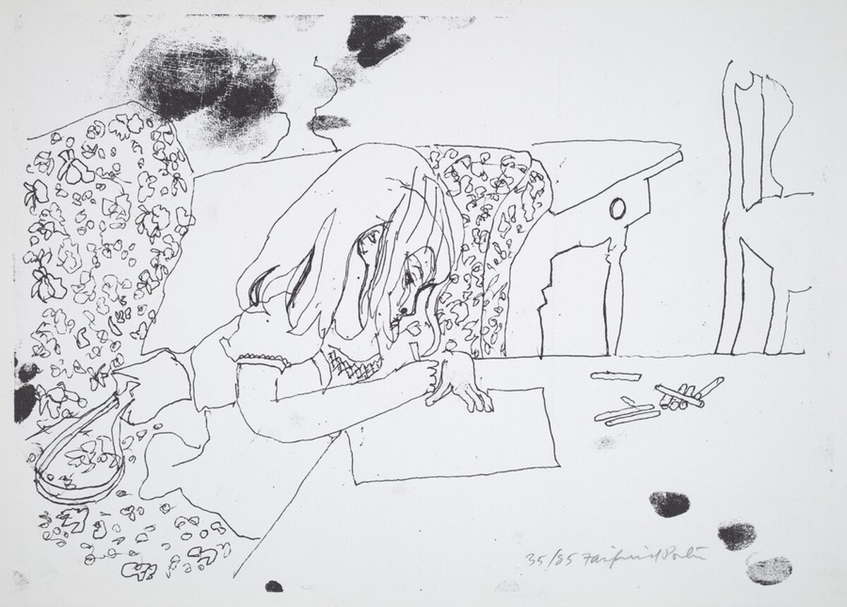 Child Writing (Lizzie Drawing) by Fairfield Porter