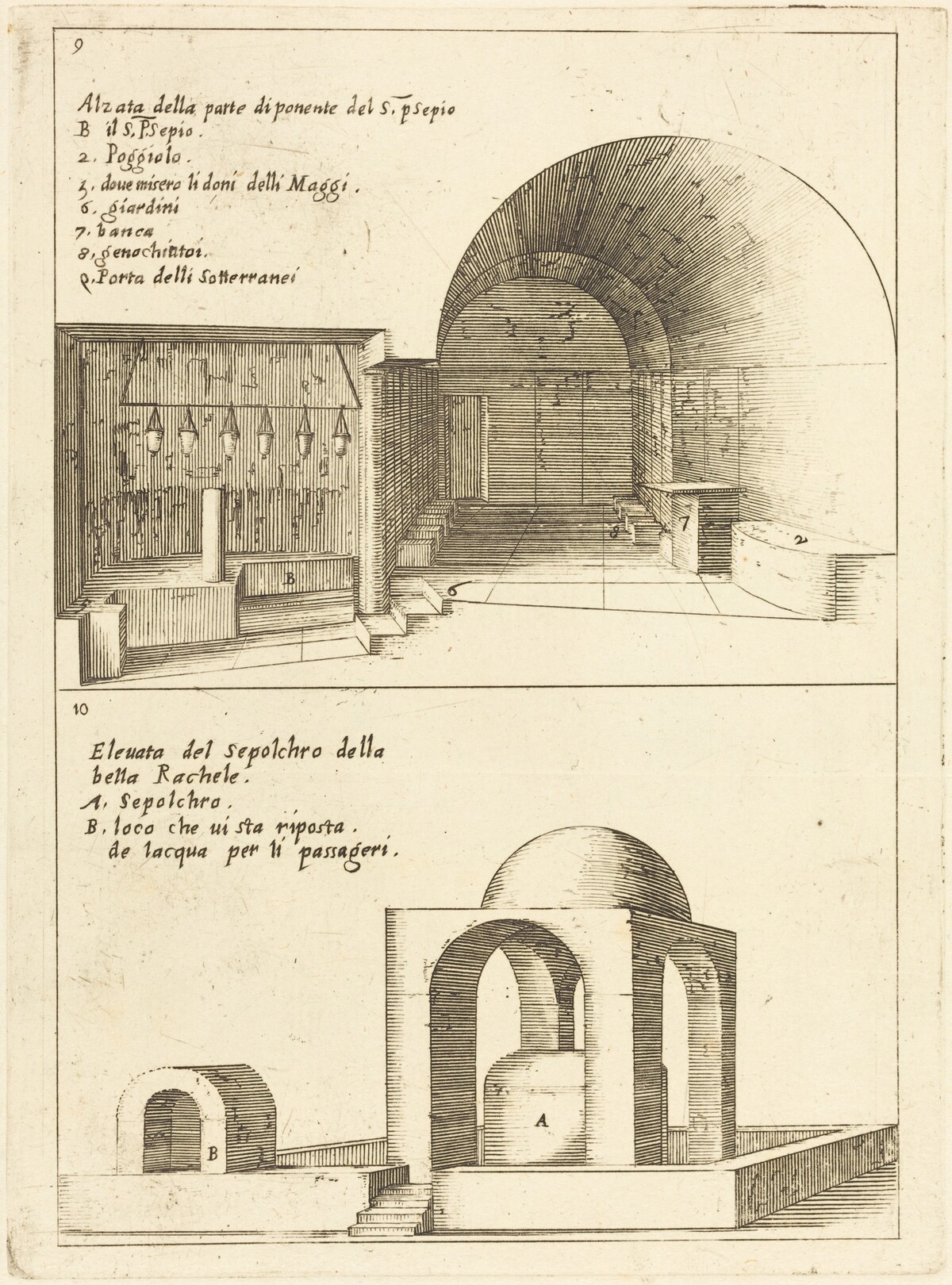 Elevations of the Holy Manger and the Sepulchre of Rachel by Jacques Callot