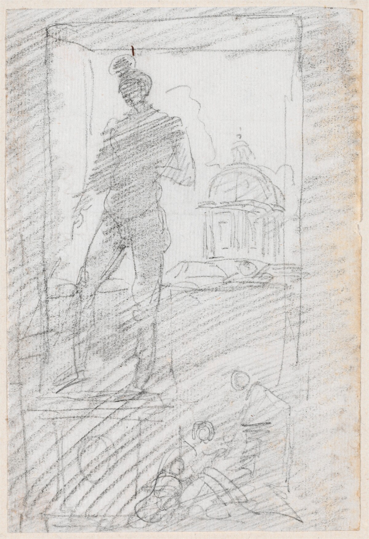Statue of a Nude before a Window View by Hubert Robert