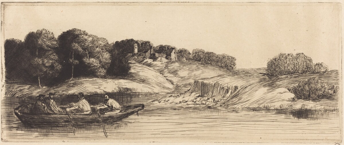 Landscape with Boat, 1st plate  (Le paysage au bateau) by Alphonse Legros