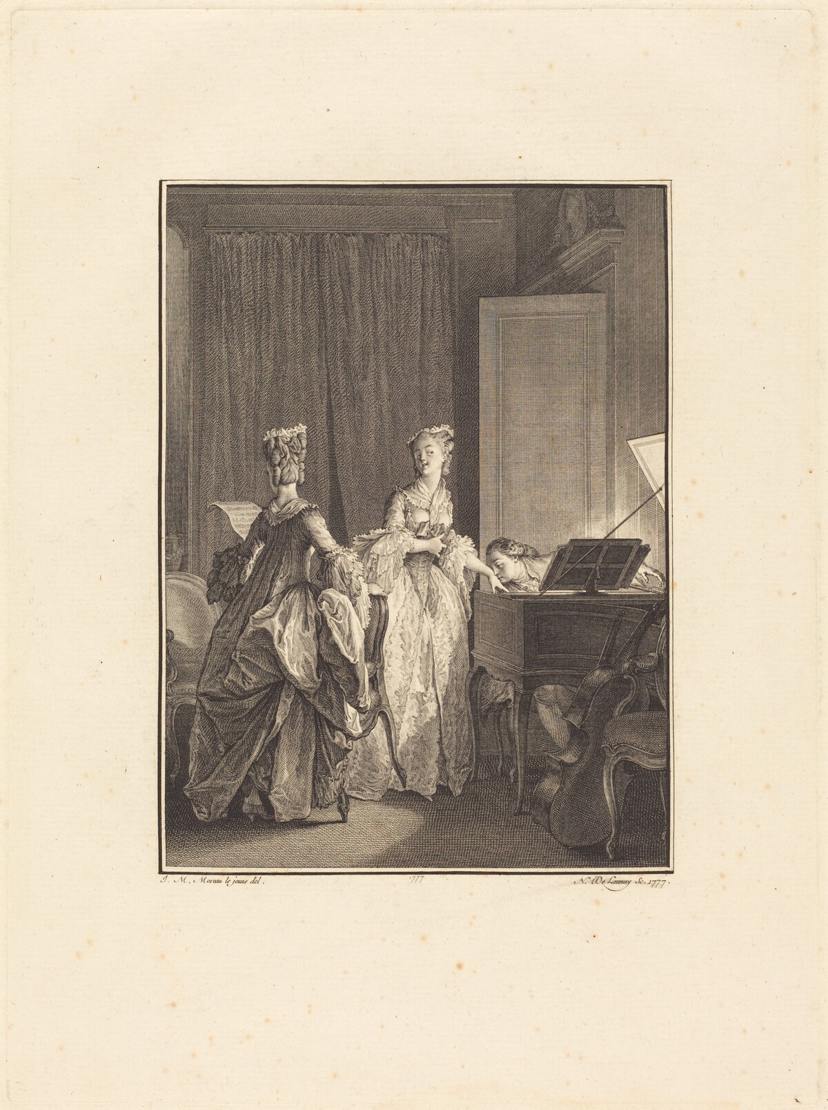 Il appliqua sur cette main un baiser que je sentis sur mon coeur by Nicolas Delaunay after Jean-Michel Moreau