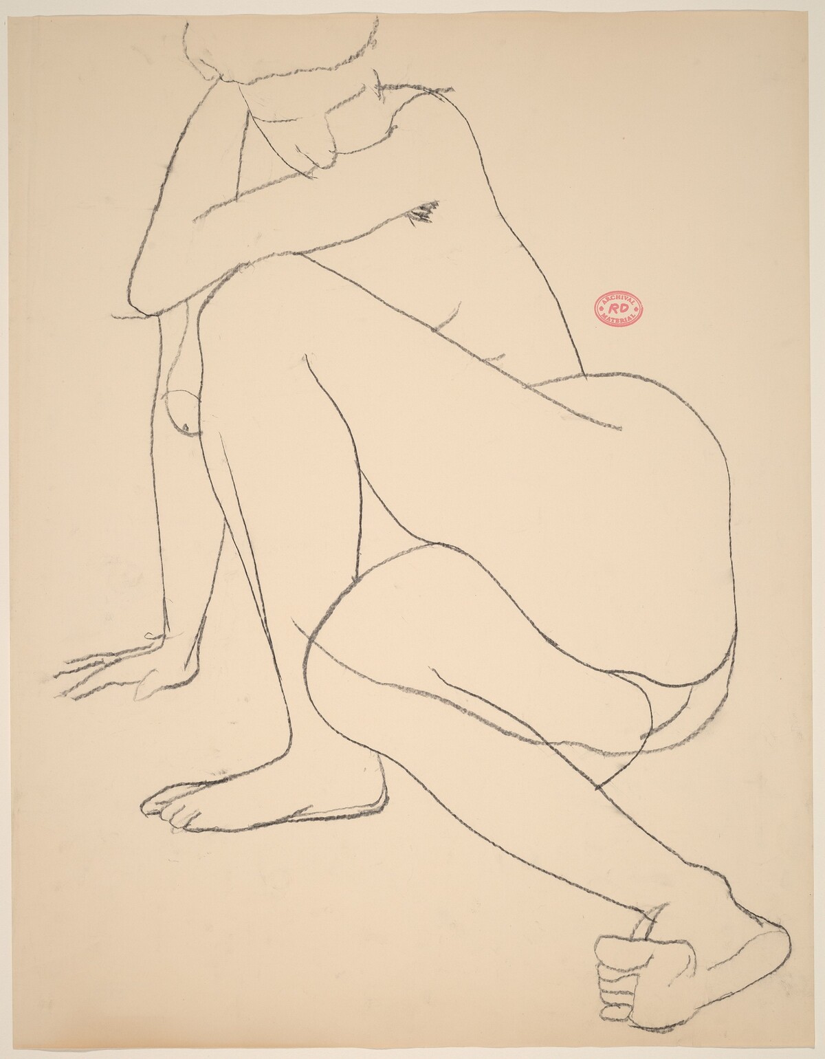 Untitled [female nude on the floor leaning on her right arm] by Richard Diebenkorn