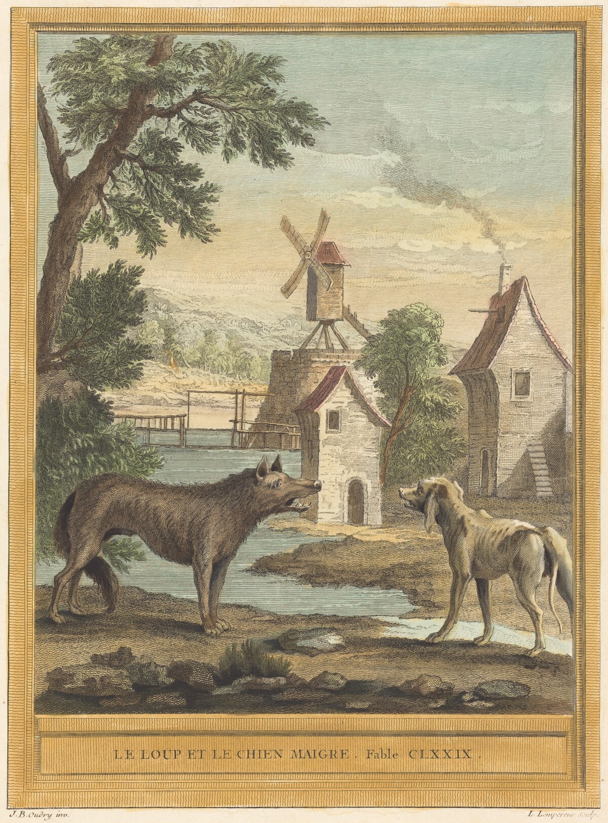 Le loup et le chien maigre (The Wolf and the Thin Dog) by Louis-Simon Lempereur after Jean-Baptiste Oudry