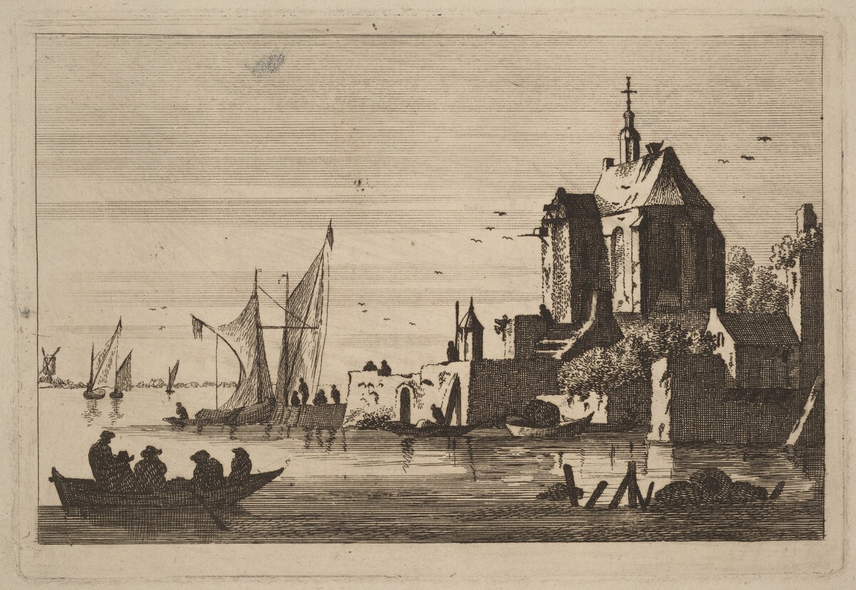 Church in an Inlet with Rowboat in the Foreground by Attributed to Franz Edmund Weirotter