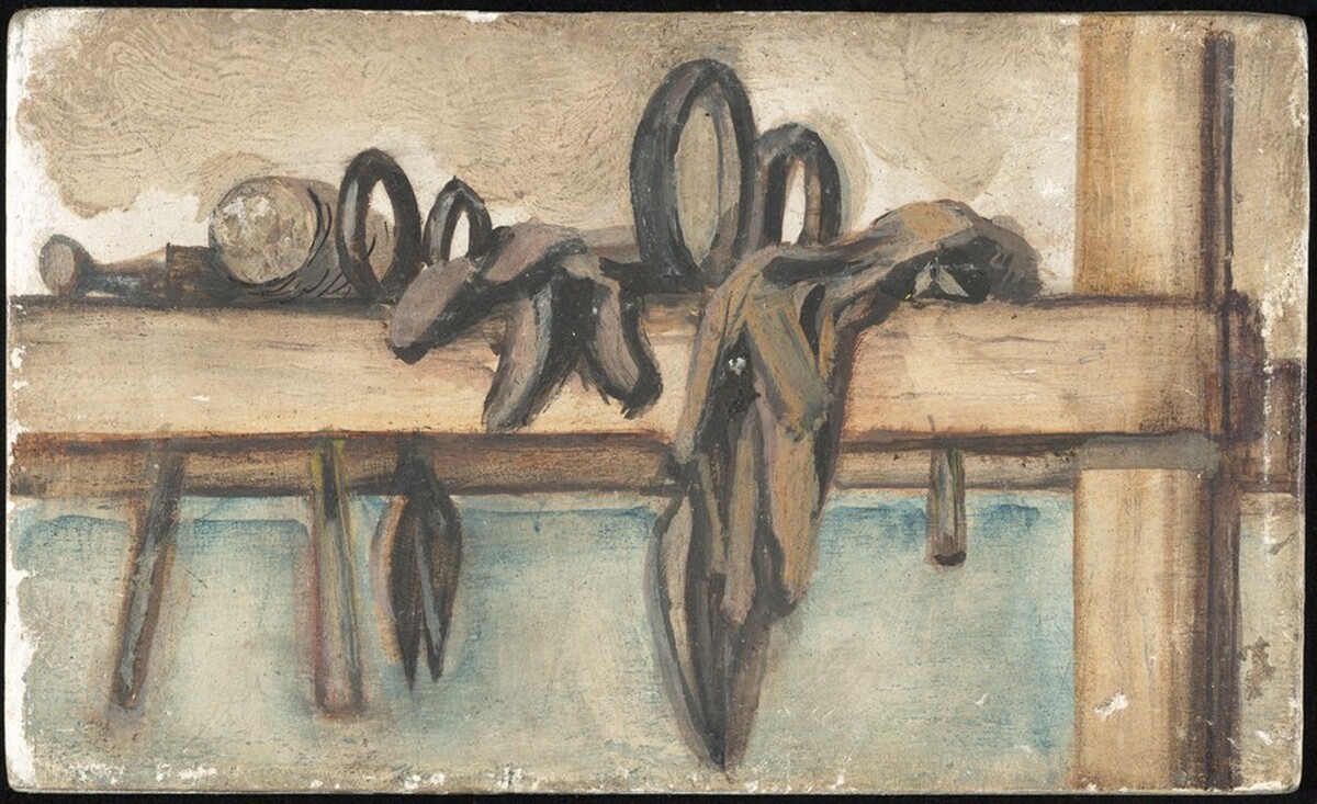 Untitled (still life with mallet, scissors and two gloves) by Mark Rothko
