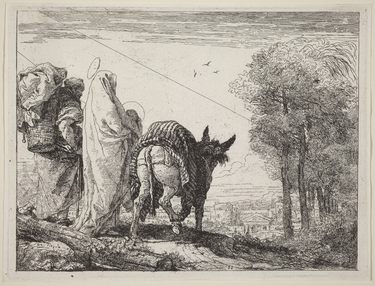 The Flight with the Holy Family at the Left by Giovanni Domenico Tiepolo
