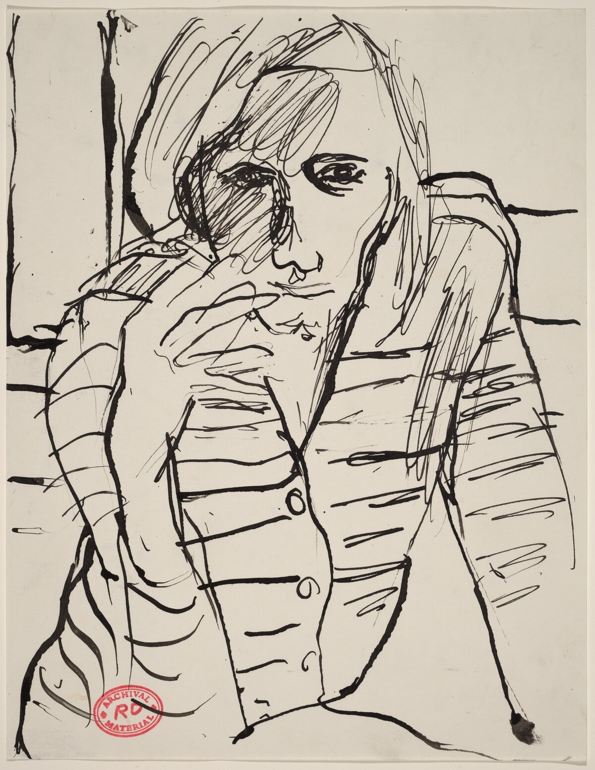 Untitled [woman in a striped shirt with cigarette] by Richard Diebenkorn